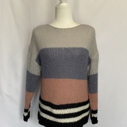 Lucky Brand Womens M Bold Stripe Pullover Loose Knit Sweater Wool Blend