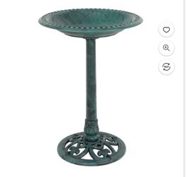 28" Height Garden Resin Vintage Freestanding Bird Bath Bowl, Green