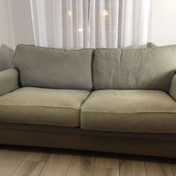 74” Sofa, Gray Textured Linen, Premium Cushions And Springs