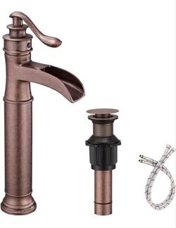 (Brand New in Box)  Waterfall Vessel Sink Faucet Copper One Hole for Bathroom Bowl Open Spout,Single Handle,Includes Pop Up Drain and Supply Line,Farm
