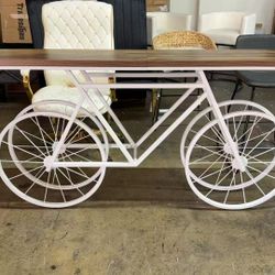 New assembled RY0290 70.9-Inch Extra Long Console Table, Narrow Sofa Table with Bicycle Metal Base, Modern Industrial Entryway Table for Living Room, 