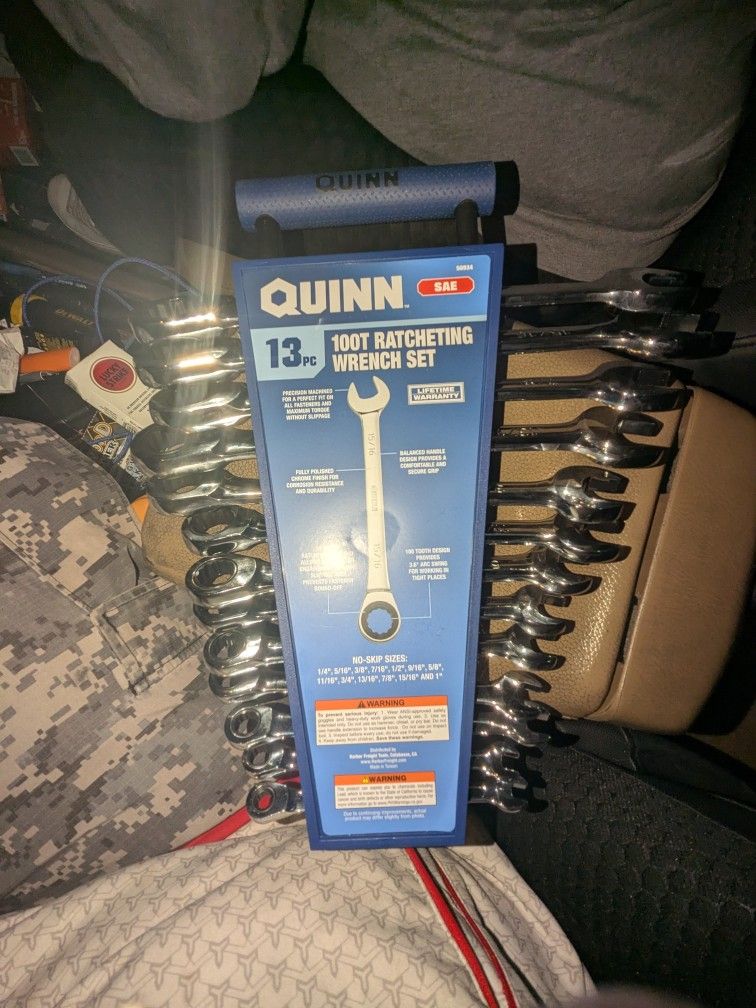 NEW Quinn 13 Pc. 100T SAE Ratcheting Combination Wrench Set
