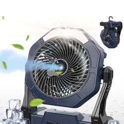 Misting Fan Portable, Camping Fan with Light & 250ml Water Tank, 10000mAh 8 Inch Battery Operated Fan Rechargeable Fan, Outside Fan with Hook USB Fan 