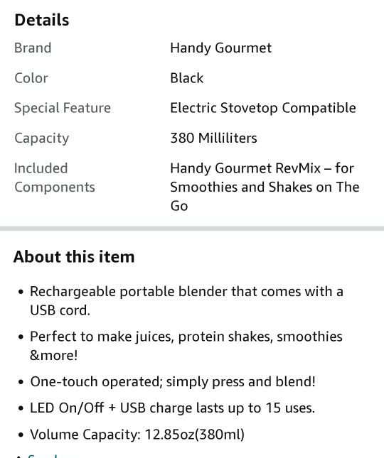  Handy Gourmet RevMix – for Smoothies and Shakes on The Go,Black  : Grocery & Gourmet Food