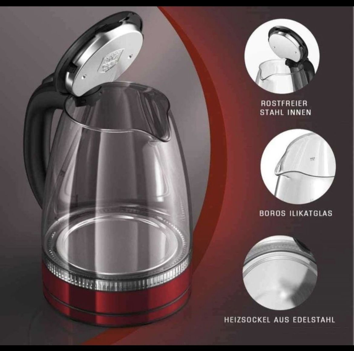 HadinEEon Electric Kettle, 1.7L Glass Boiler Electric Tea Kettle with