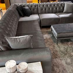 AP🎉Gray Tufted Sectional Couch// Financing & Delivery 