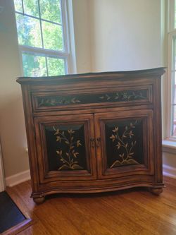 Decorative Wood Cabinet with Floral Painted Panels