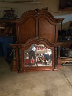 Marble And Dark Wood Mirror And Bed Head And Foot