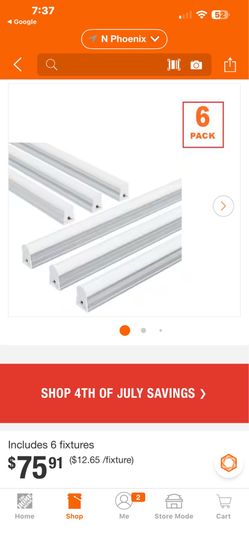 4ft 20-Watt T5 LED Shop Light, 6500K Daylight White, Linkable Utility Lighting for Garage/Ceiling/Under Cabinet, 6-Pack $7.50 each