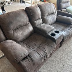 Two Brown Electric Couches 
