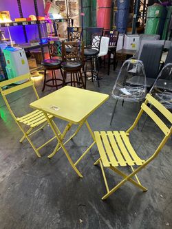 New 3 Piece Indoor Outdoor Patio Metal Folding Bistro Set with 2 Chairs & Square Table
