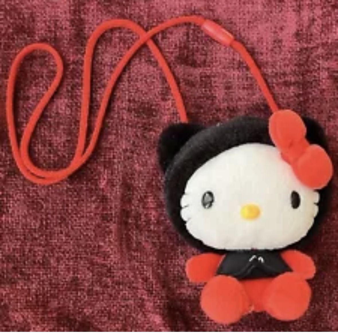 Sanrio Hello Kitty Plush Clasp Purse Clutch Red with Black Hoodie