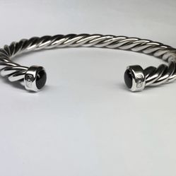 David Yurman Silver Onyx Cable Cuff Bracelet ##15252