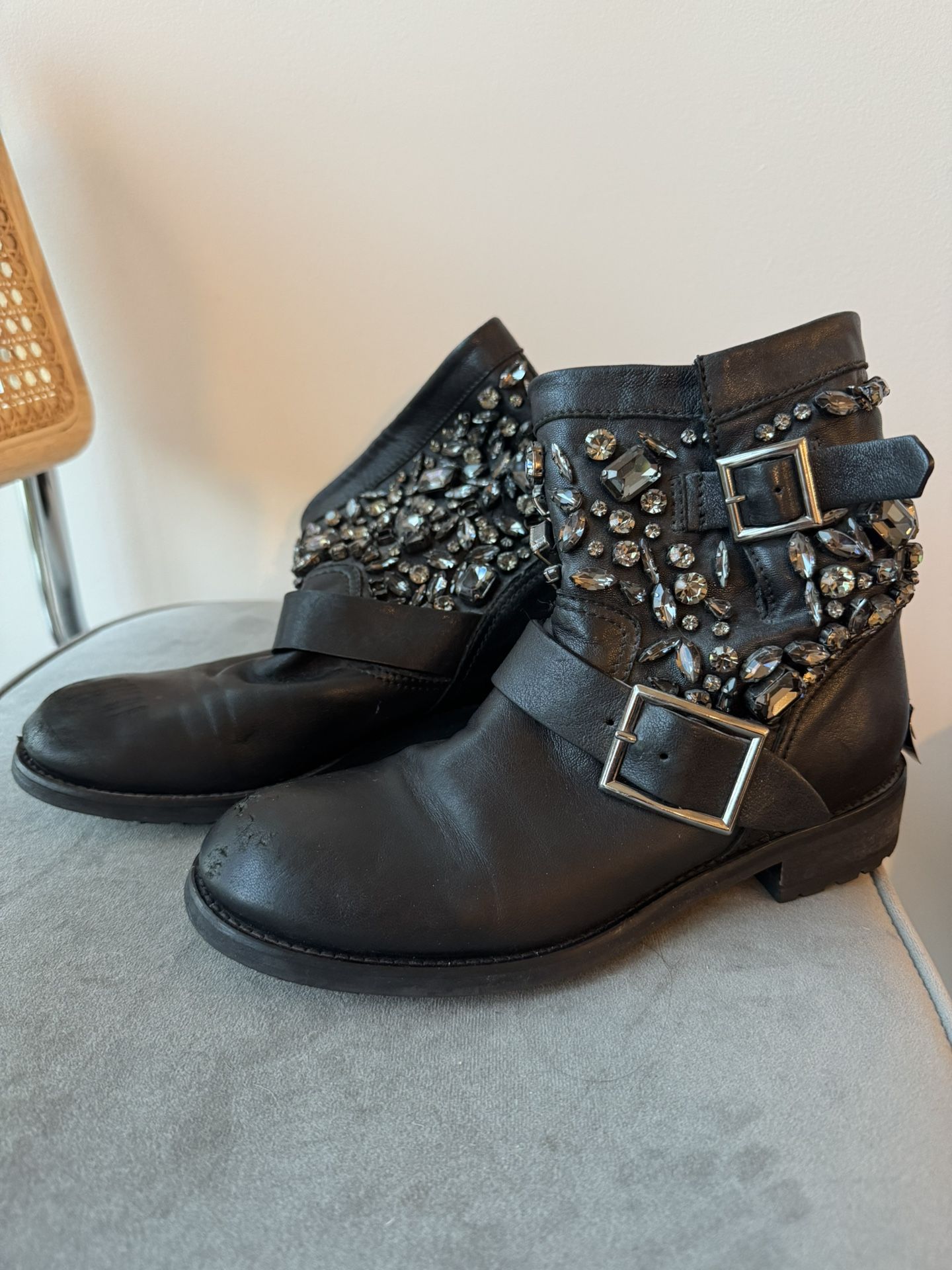 Jimmy Choo crystal embellished moto boot