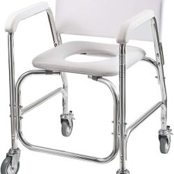 NEW - DMI 3-1 Rolling Shower Chair, Rolling Bathroom Wheelchair for Handicapped, Elderly, Injured or Disabled, & Commode, Rolling Shower Chair, 24" x 