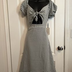 NWT🏷️ Bohemian Plaid Square Neck Puff Sleeve Flowy Midi Dress 👗 🦋