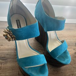 Roberto  Cavalli Blue Suede Wedge Heel Size 39