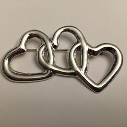 Vintage 925 Sterling Silver Mexico Triple Heart Pin Brooch