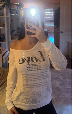 Forever 21 White Off-Shoulder 'Love' Graphic Sweater