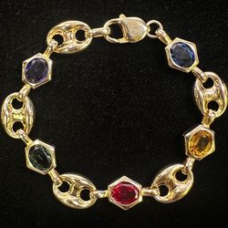 Yellow Gold Gucci Link & Colored Stones Bracelet 