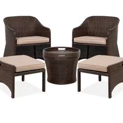 Barton 5 Piece Bistro Sofa Set W/ Cushions 2 Chairs 2 Ottomans Table No Required SKU: 93516
