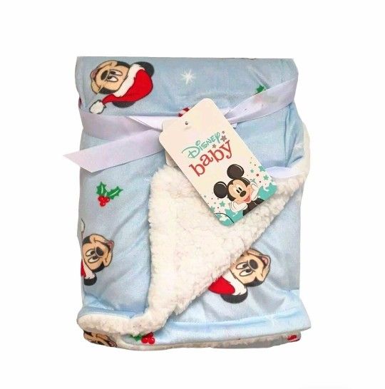 Disney Christmas Light Blue Mickey Mouse Sherpa Holiday Baby Blanket
30x40
