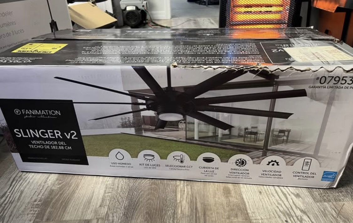 Fanimation Slinger v2 72 in Matte Black with Black Blades Color Changing LED ceiling fan