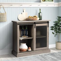 31" Farmhouse Storage Cabinet 2 Tier Kitchen Buffet Sideboard with Adjustable Shelves, Grey