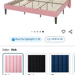 King Size Velvet Bed Frame/Vertical Channel Tufted Wingback Headboard/Upholstered Platform 