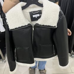 Black Calvin Klein, Leather Jacket, Women