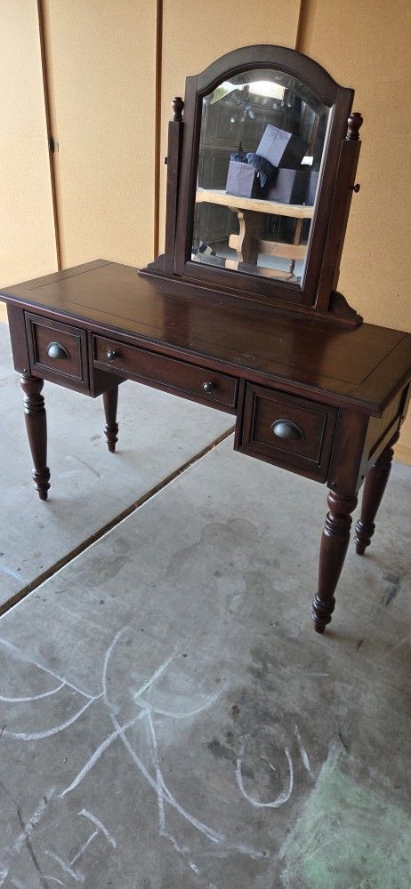 Vintage Dark Wood Vanity / Dressing Table with Mirror