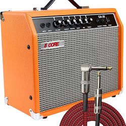 Electric Guitar Bass Amp 30 Watt Amplifier Built in Speaker 2 Input Headphone Jack and CD/Line Input Includes Boost Crunch Master 3 EQ – Orange 5 Core