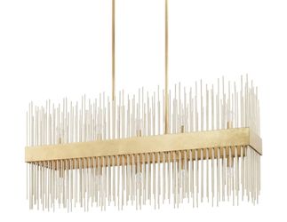 Capital Lighting 825401FI Lena Luxe Art-Deco Vintage Jewelry-Like Metal Rods & Gold Band Frame Linear Chandelier Island Light, 10-Light 600 Total Watt