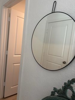 Round Wall Mirror with Black Metal Frame