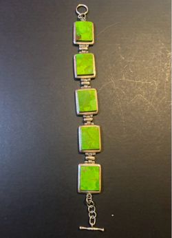 925 Silver Lime Green Turquoise Bracelet 8”