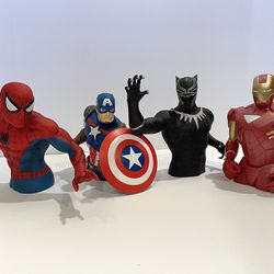 Four Marvel 7” Coin Bank Bust Statues