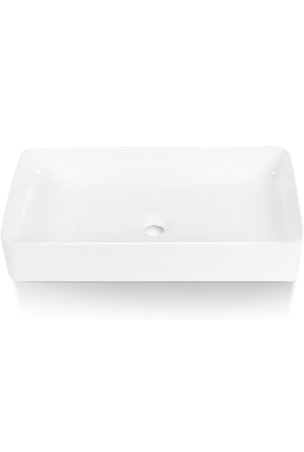 Sinber BVS2414A-OK 24" x 14" x 4.33" White Rectangular Ceramic Countertop Bathroom Vanity Vessel Sink