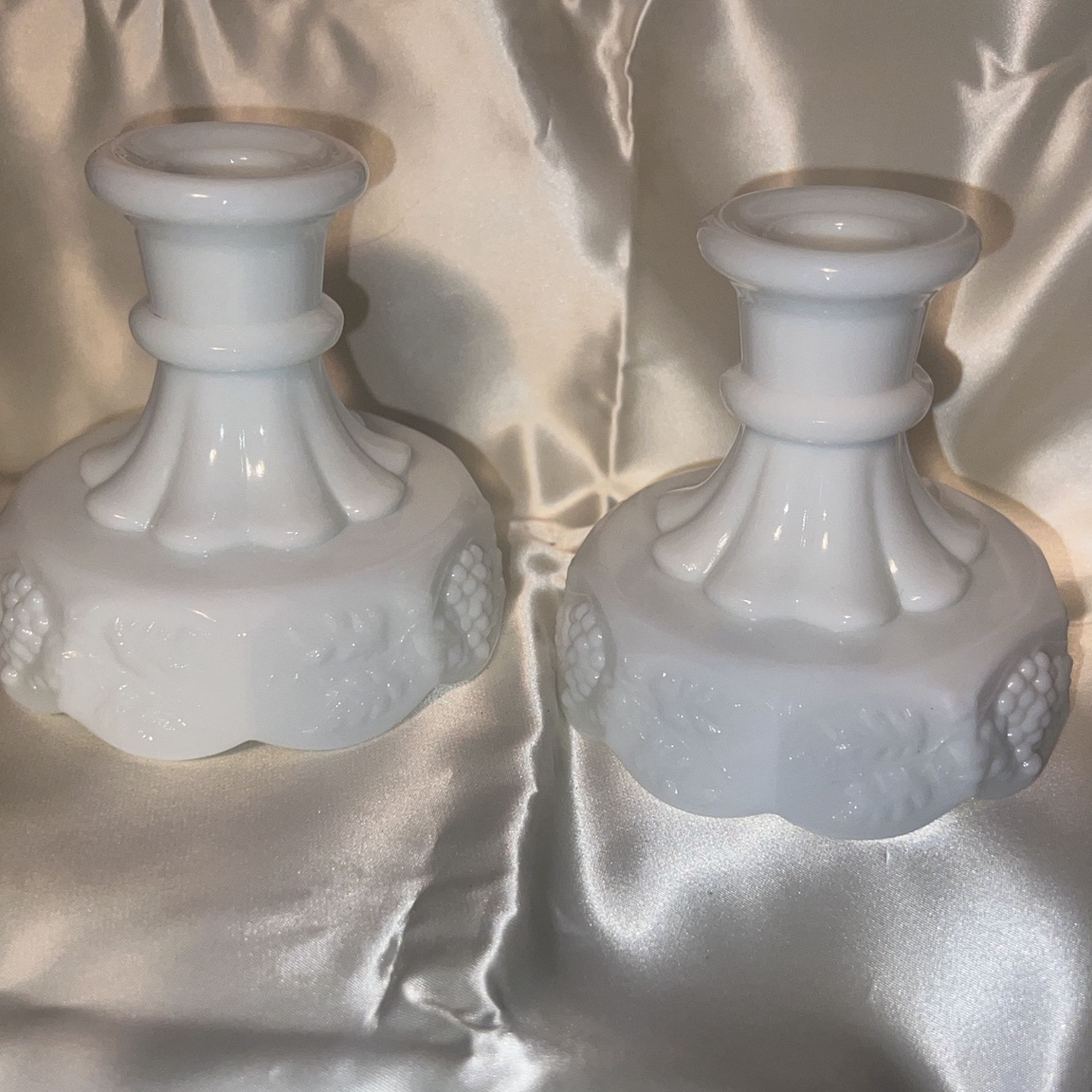 Antique Milk, Glass Candleholders