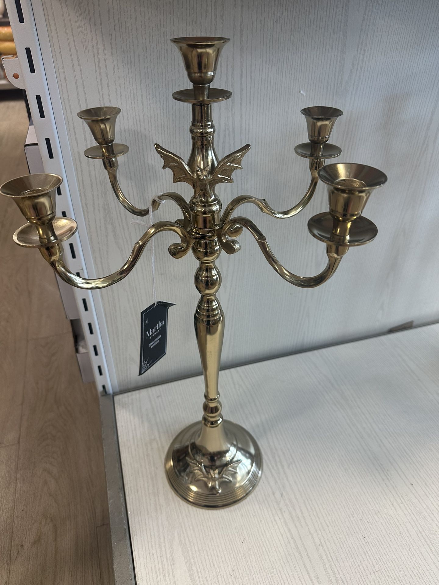 Martha Stewart brass Halloween candle holder candelabra with bat details 23 inch