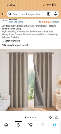 Joydeco 100% Blackout Curtains 84 Inch 2 Panels