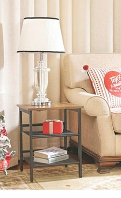 Nightstand, Set of 2 Side Tables, Tables with Adjustable Mesh Shelves