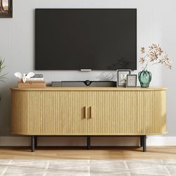 B155 $120   55" TV Stand with Power Outlet for TVs up to 60 Inch, Entertainment Center with Storage and Adjustable Shelves, Modern Media Console with 
