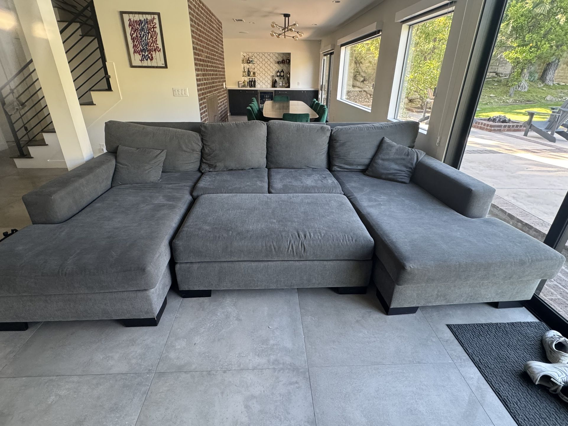 Large Gray Sectional With Ottoman