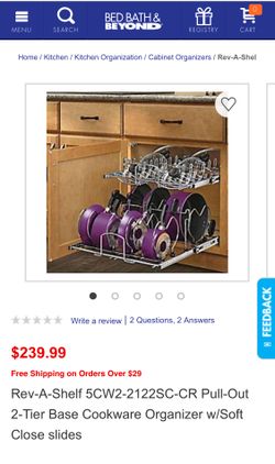 Rev-A-Shelf 5CW2-2122SC-CR Pull-Out 2-Tier Base Cookware Organizer