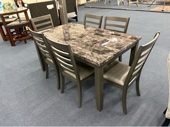 Grey faux marble 7pc dining set