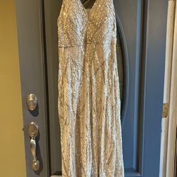 New R&M Richards Long Sequin Formal Champagne Gown 12 NWT 