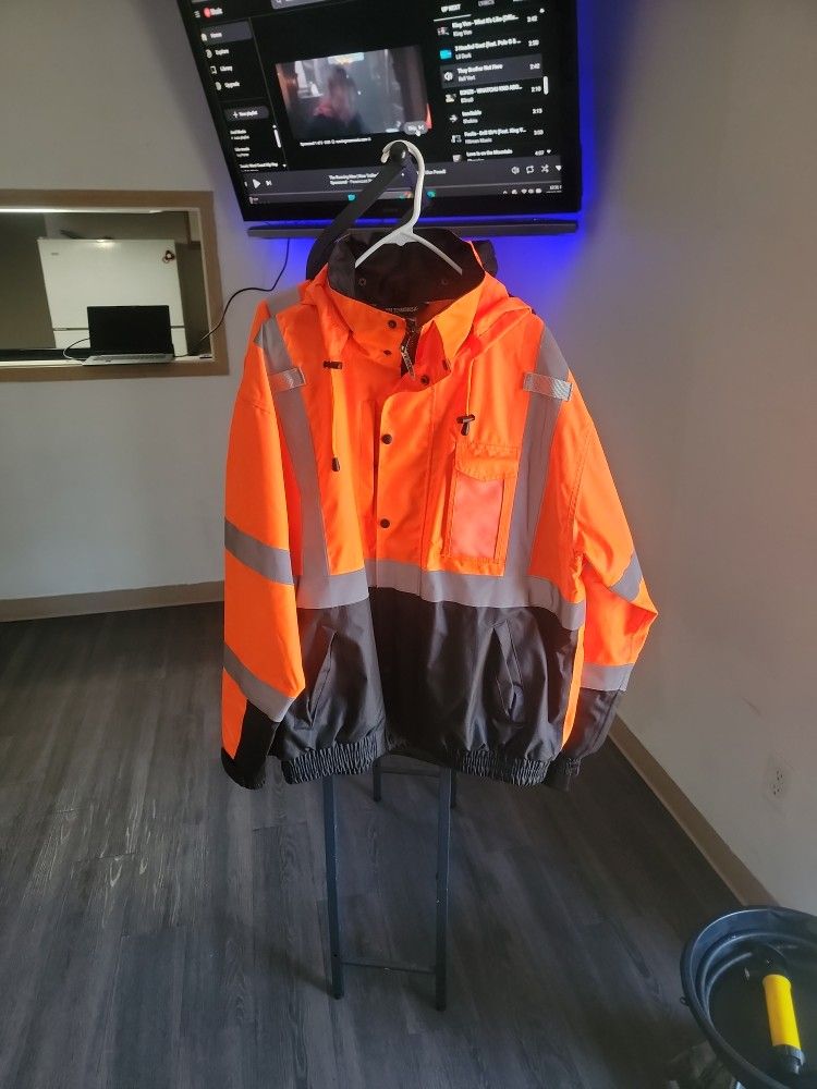 Men's X-Large Orange High Visibility Reflective Bomber Jacket with Zip-Out Fleece