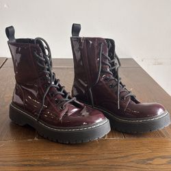‘ Sincerely Jules ‘ Burgundy Patent Combat Boots