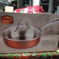 SAUTE PAN With Glass Lid. 9.5 INCH Stainless Steel