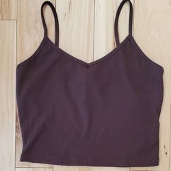 Shein Womens Brown Ribbed Crop Top (M)